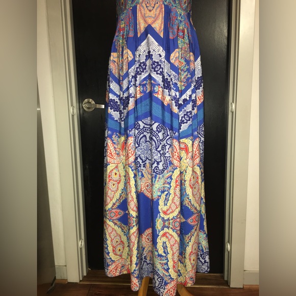 Anthropologie Ranna Gill Boteh Maxi Dress with Embellished Neckline - Size 10. - Picture 8 of 16